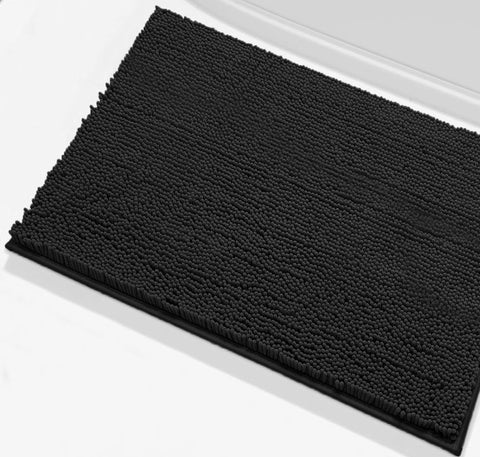 24"x16" - Large Black Soft Cozy Plush Chenille Bath Mat Bathroom Rug