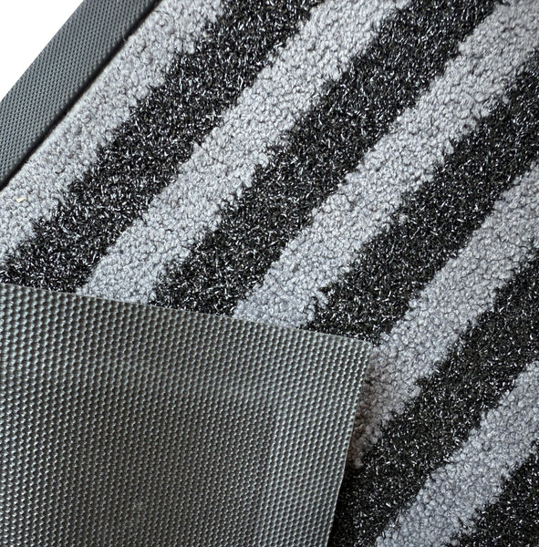 Grey Black Stripes All-Season Sturdy Absorbent Non-Slip Rubber Backing Multipurpose Door Mat