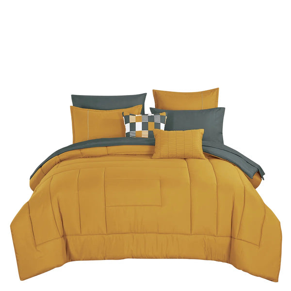 Orange Grey Solid Geometric Modern 9 Piece Bed-in-a-bag Comforter Set