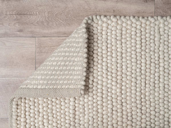 Ivory Cream Chunky Beads Hand-Woven Handmade Wool Natural Area Rug