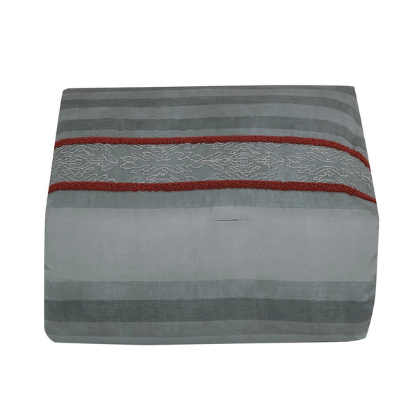 7 Piece Grey Orange Modern Striped Bedding Comforter Set