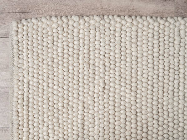 Ivory Cream Chunky Beads Hand-Woven Handmade Wool Natural Area Rug