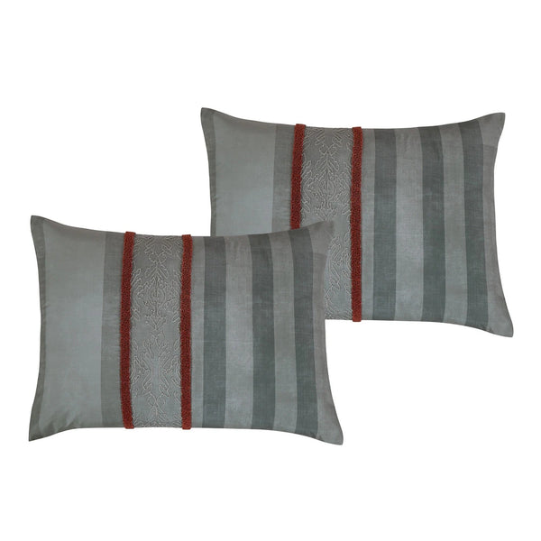 7 Piece Grey Orange Modern Striped Bedding Comforter Set