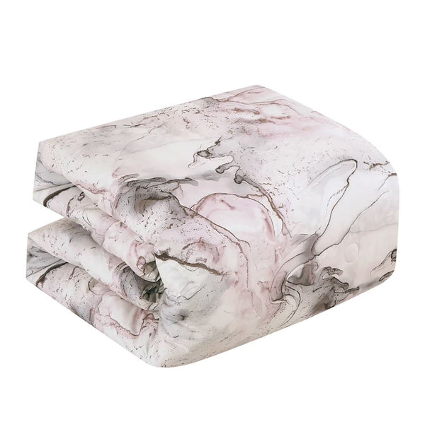 7 Piece Pink Grey Abstract Modern Comforter Set Soft Bedding