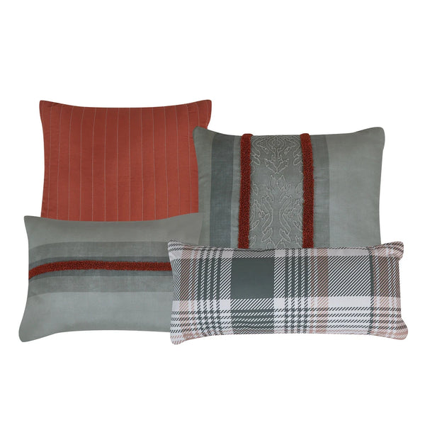 7 Piece Grey Orange Modern Striped Bedding Comforter Set