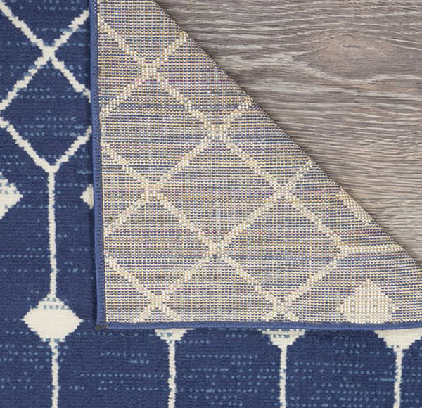 Blue & Ivory Modern Boho Geometric Hallway Runner Rug - 2'3" x 12'
