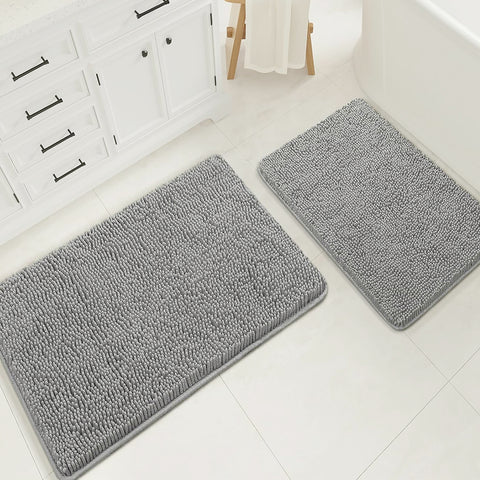 Large 2 Piece Set Light Grey Soft Cozy Plush Chenille Bath Mat Bathroom Rug
