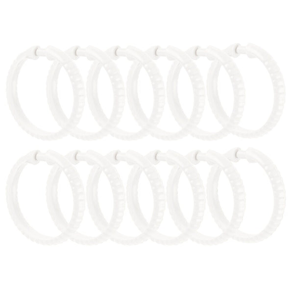 White 12 Piece Premium Plastic Shower Curtain Hooks Rings Round 2.25" Inches