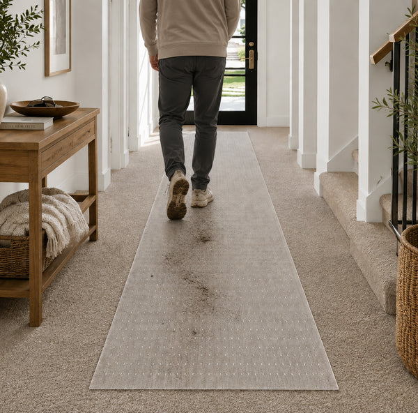 Clear Vinyl Ribbed Carpet Runner Protector with Gripper Backing for Carpeted Floors, Heavy-Duty Hallway & High-Traffic Floor Protection - 27" Wide