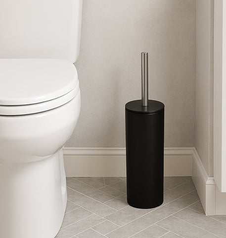 15" Tall Modern Black Toilet Brush Set with Holder