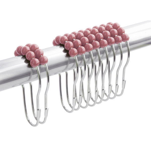 72" x 72" - Rose Pink Fabric Textured Glam luxury Shower Curtain With 12 Metal Roller Ball Hooks