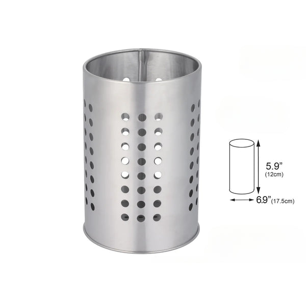 Stainless Steel Kitchen Utensil Holder with Ventilation Holes – Countertop Cooking Tool Organizer for Spoons, Spatulas, Whisks & Ladles – Satin