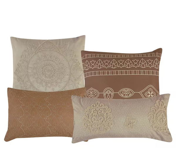 7 Piece Embroidered Brown Beige Comforter Set Soft Bedding