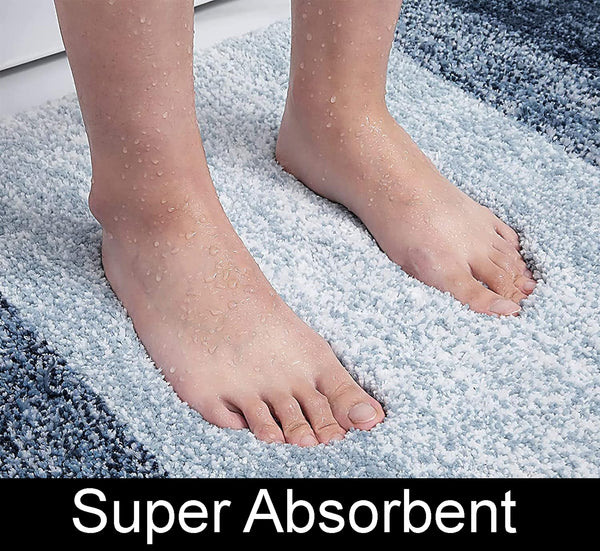Large 2 Piece Navy Blue Ombre Microfiber Soft Thick Plush Bath Mat Set