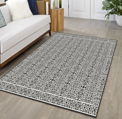 Grey Ivory Tribal Boho Farmhouse Soft Pile Boho Minimal Large Area Rug