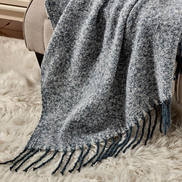 Charcoal Grey Soft Woven Knitted Cozy Lightweight Throw Blanket with Fringe Tassels - 50"x60"