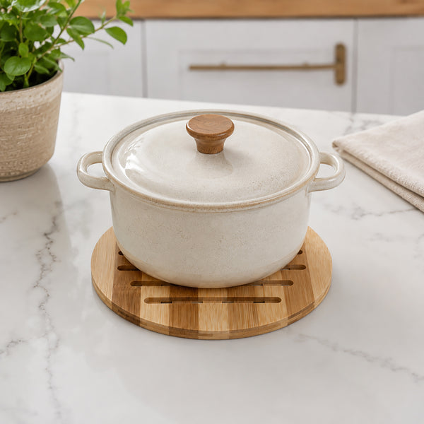 2-Pack Natural  Bamboo Round Heat-Resistant Trivet Set - 7.7" Long