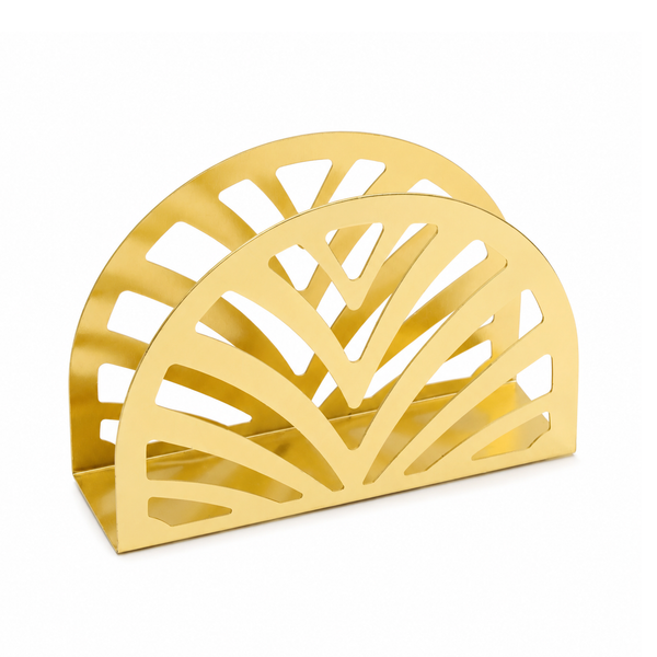 Gold Iron Napkin Holder – Decorative Metal Tabletop Napkin Organizer with Modern Fan Design for Kitchen, Dining Table & Countertop