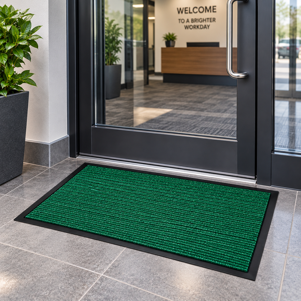 Green Indoor Outdoor Heavy Duty Ribbed Entry Entrance Door Mat with Rubber Backing - 17"x30"