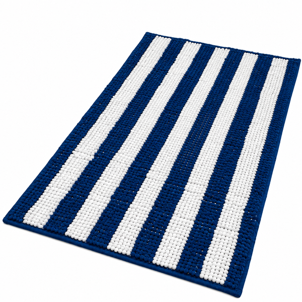 23"x15" - Blue White Stripe Large Soft Cozy Plush Chenille Bath Mat Bathroom Rug