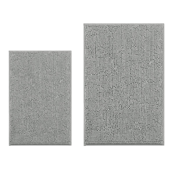 Large 2 Piece Set Light Grey Soft Cozy Plush Chenille Bath Mat Bathroom Rug