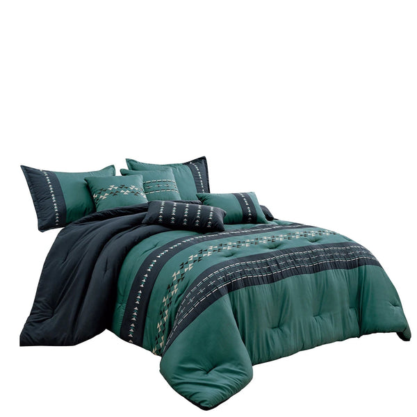 7 Piece Navy Teal Modern Striped Geometric Bedding Comforter Set