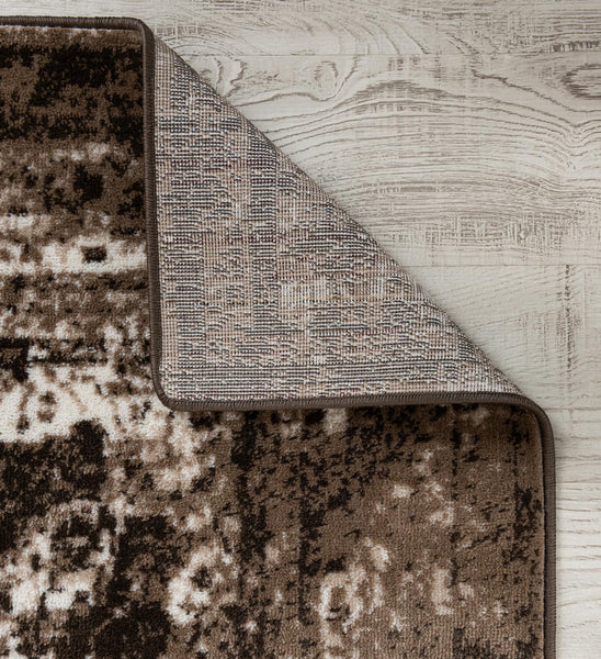 Vintage Inspired Distressed Traditional Medallion Pattern Brown & Beige Runner Rug - 3'3" x 16'