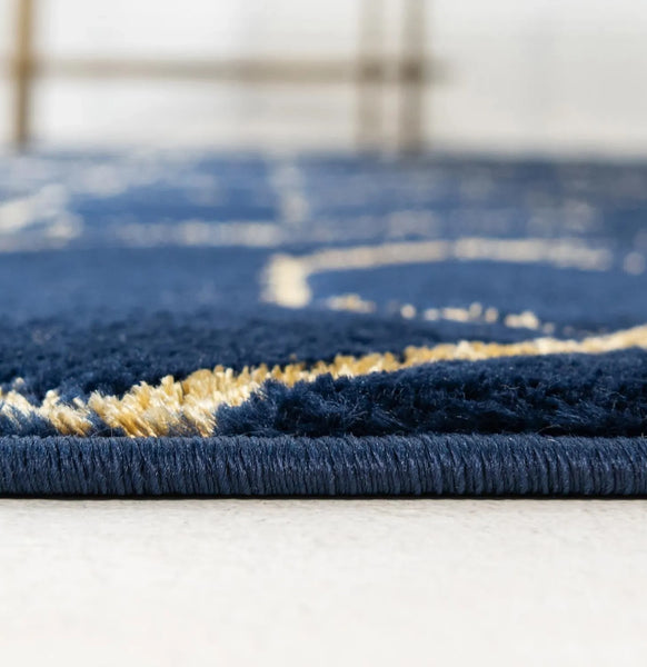 Navy Blue & Gold Geometric Modern Indoor Hallway Entryway & Kitchen Runner Rug - 2'7" x 12'