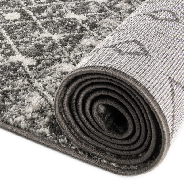 Ivory/Gray Moroccan Inspired Long Hallway Geometric Runner Rug - 3'3" x 16'