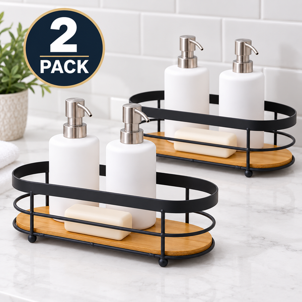 2-Pack Set Oval Natural Bamboo Wooden Decorative Storage Organizer Tray - 11.3"x5"