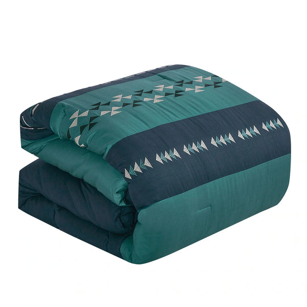 7 Piece Navy Teal Modern Striped Geometric Bedding Comforter Set