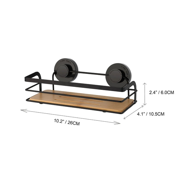 Matte Black Bamboo Shower Storage Caddy Shelf With Suction Cups