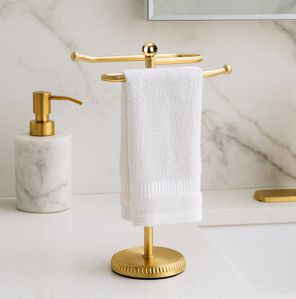 Gold Brushed Stainless Steel S-Design Fingertip Towel Holder With Heavy Base