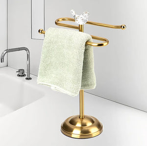 Gold Brushed Stainless Steel Dove S-Design Fingertip Towel Holder With Heavy Base