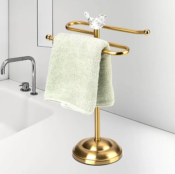 Gold Brushed Stainless Steel Dove S-Design Fingertip Towel Holder With Heavy Base