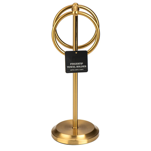 Aged Brass Gold Stainless Steel Double Ring Fingertip Towel Holder With Heavy Base