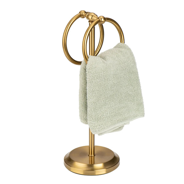 Aged Brass Gold Stainless Steel Double Ring Fingertip Towel Holder With Heavy Base