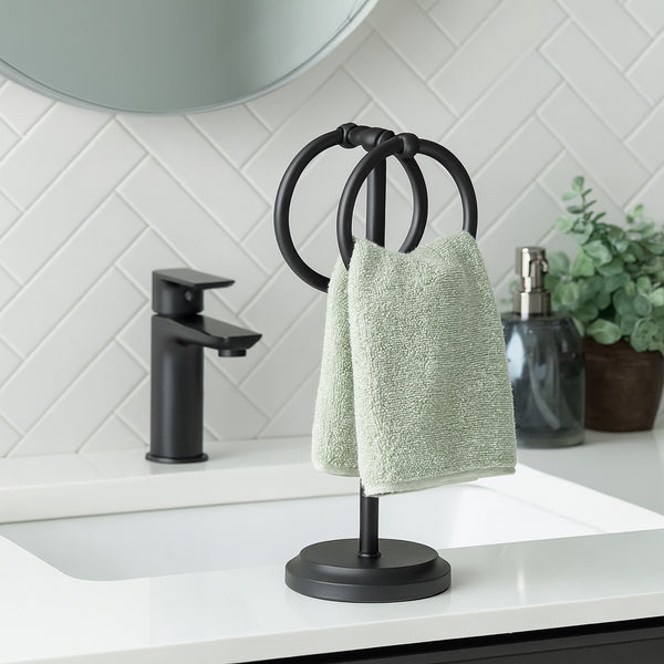 Matte Black Stainless Steel Double Ring Fingertip Towel Holder With Heavy Base