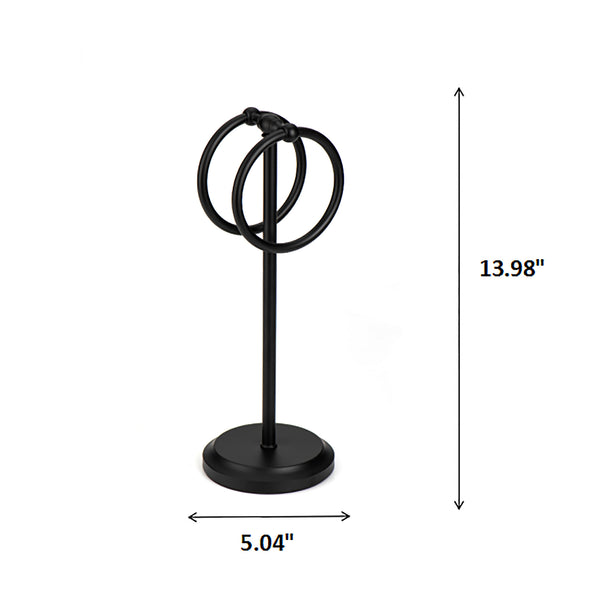 Matte Black Stainless Steel Double Ring Fingertip Towel Holder With Heavy Base