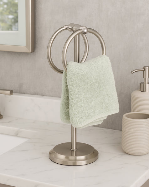 Brushed Satin Nickle Stainless Steel Double Ring Fingertip Towel Holder With Heavy Base