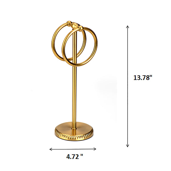 Aged Brass Gold Stainless Steel Double Ring Fingertip Towel Holder With Heavy Base