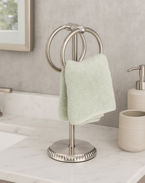 Brushed Satin Nickle Stainless Steel Double Ring Fingertip Towel Holder With Heavy Base