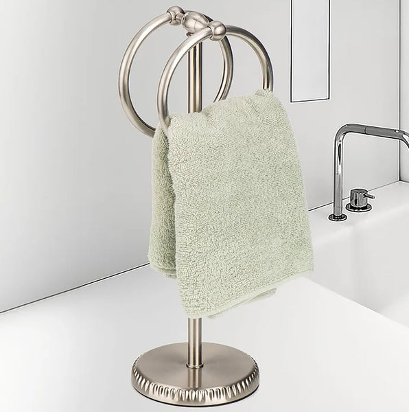 Brushed Satin Nickle Stainless Steel Double Ring Fingertip Towel Holder With Heavy Base
