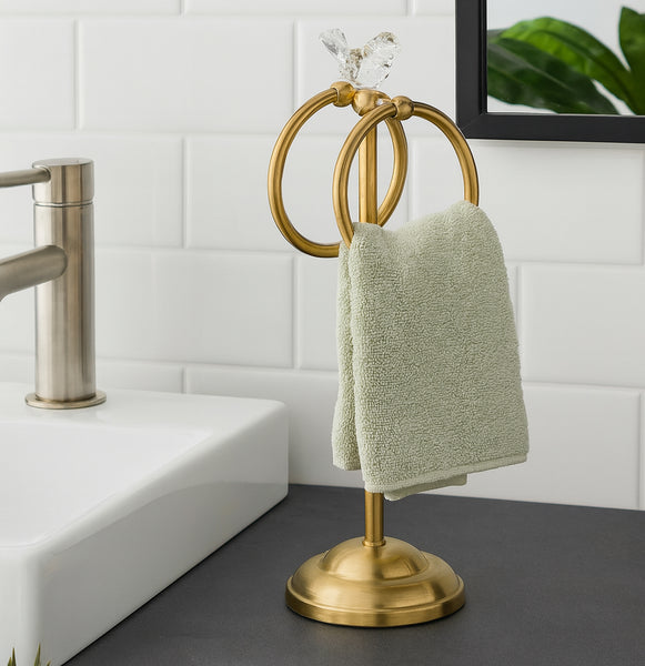 Aged Brass Gold Stainless Steel Dove Double Ring Fingertip Towel Holder With Heavy Base