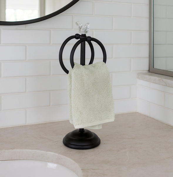 Matte Black Stainless Steel Dove Double Ring Fingertip Towel Holder With Heavy Base