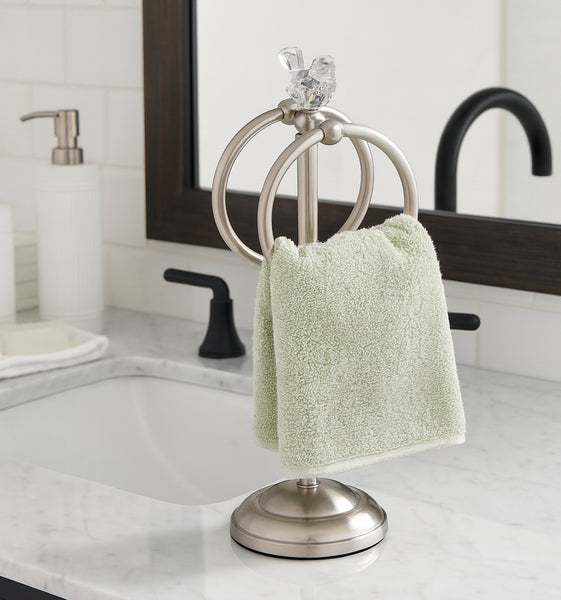 Brushed Satin Nickle Stainless Steel Dove Double Ring Fingertip Towel Holder With Heavy Base