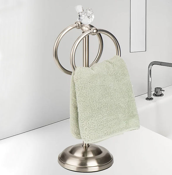 Brushed Satin Nickle Stainless Steel Dove Double Ring Fingertip Towel Holder With Heavy Base