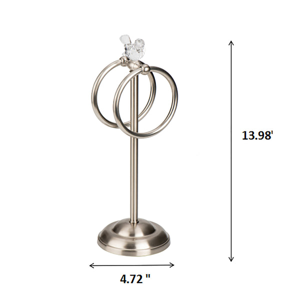 Brushed Satin Nickle Stainless Steel Dove Double Ring Fingertip Towel Holder With Heavy Base