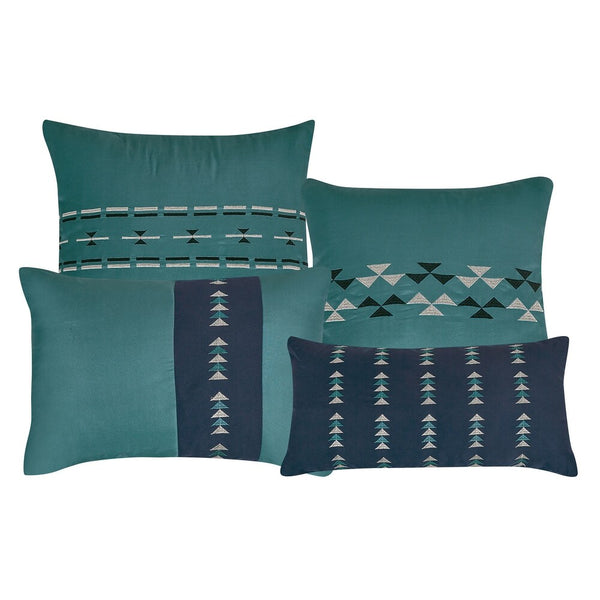 7 Piece Navy Teal Modern Striped Geometric Bedding Comforter Set