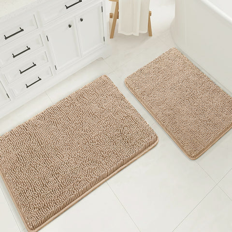 Large 2 Piece Set Beige Soft Cozy Plush Chenille Bath Mat Bathroom Rug